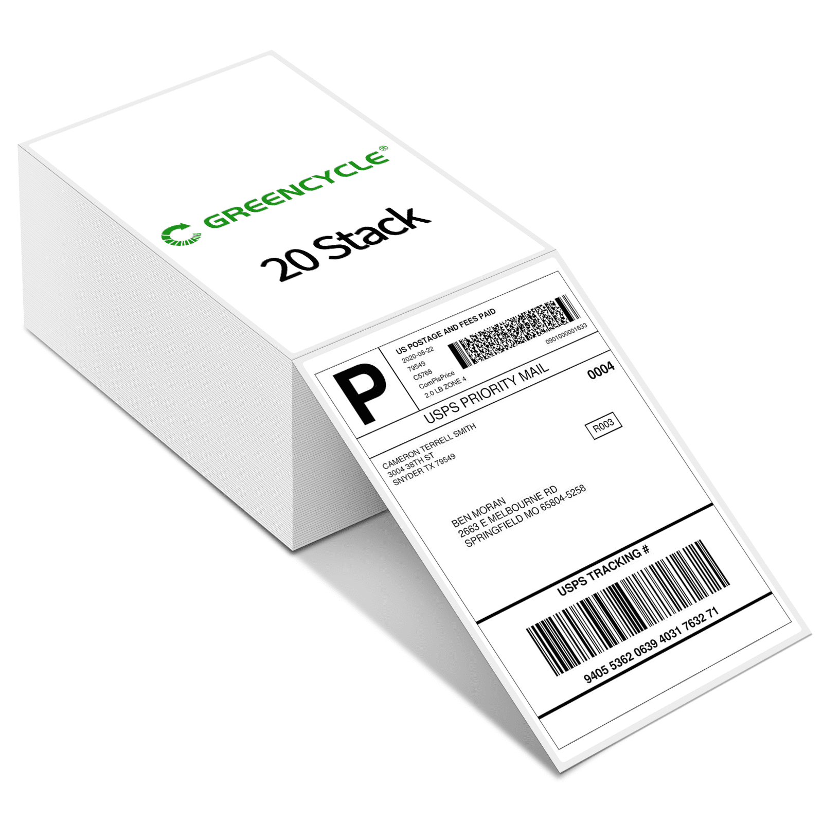 GREENCYCLE 4×6 Direct Thermal Labels White 500pcs Per Stack, 20 Stack Fanfold Perforated Strong Adhesive Mailing Postage Address Shipping Labels