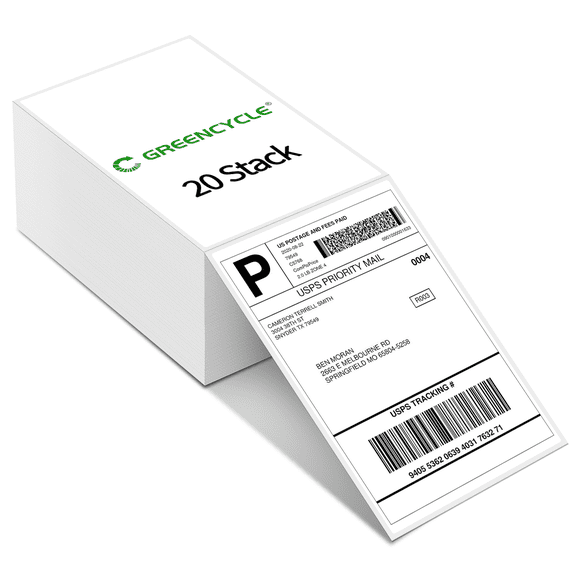 GREENCYCLE 46 Direct Thermal Labels White 500pcs Per Stack, 20 Stack Fanfold Perforated Strong Adhesive Mailing Postage Address Shipping Labels