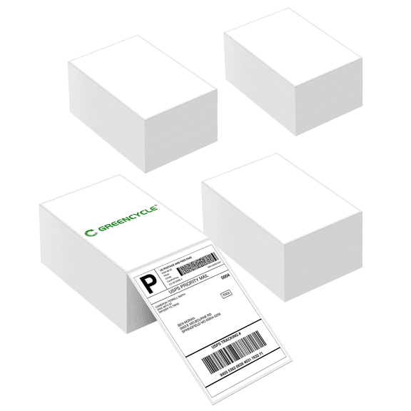GREENCYCLE 46 Direct Thermal Labels White 500pcs Per Stack, 4 Stack Fanfold Perforated Strong Adhesive Mailing Postage Address Shipping Labels