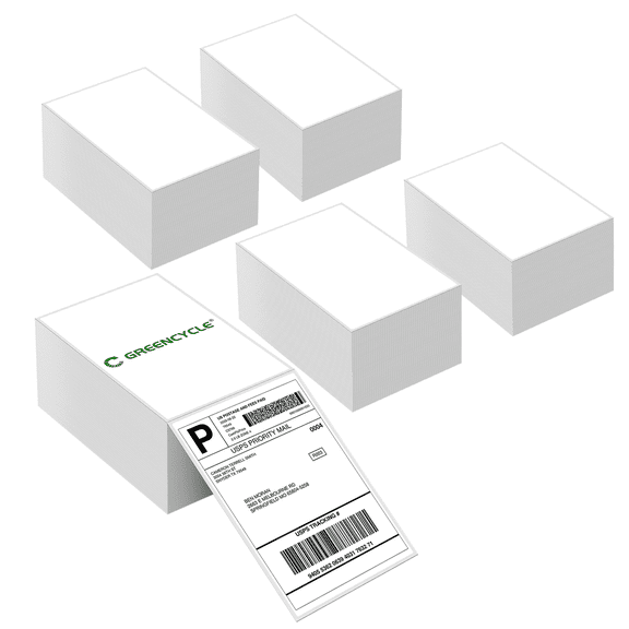 GREENCYCLE 46 Direct Thermal Labels White 500pcs Per Stack, 5 Stack Fanfold Perforated Strong Adhesive Mailing Postage Address Shipping Labels