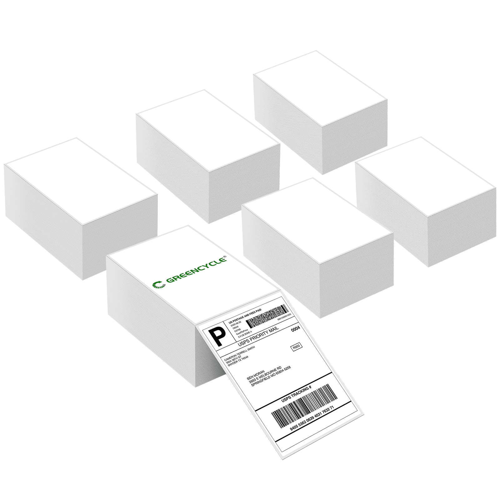 GREENCYCLE 4×6 Direct Thermal Labels White 500pcs Per Stack, 6 Stack Fanfold Perforated Strong Adhesive Mailing Postage Address Shipping Labels