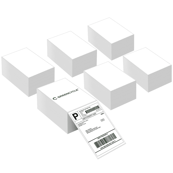 GREENCYCLE 46 Direct Thermal Labels White 500pcs Per Stack, 6 Stack Fanfold Perforated Strong Adhesive Mailing Postage Address Shipping Labels