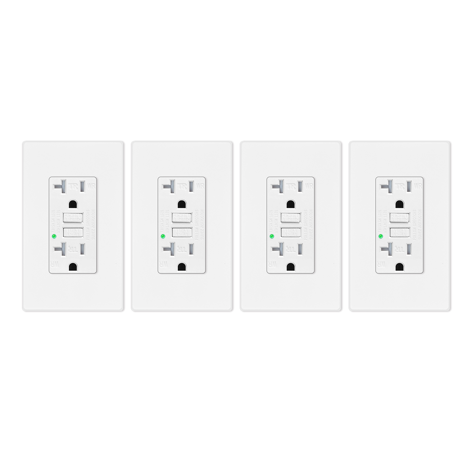 GREENCYCLE 4 PK 20A / 125V Tamper Resistant GFCI Outlet Decor Receptacle with LED Indicator Decorative Wall Plates Screws Included Residential and Commercial Grade ETL Certified White