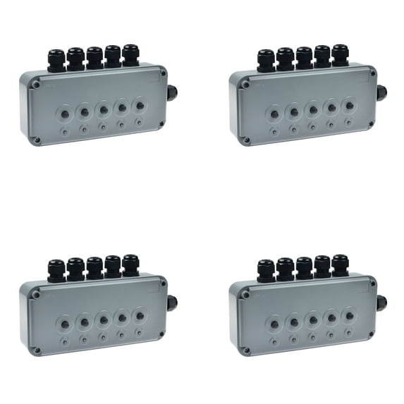 GREENCYCLE 4 Pack 15A 125VAC 5-Gang Power Control Switch Junction Box Weatherproof Outdoor Switched with 5 x Push Switches w/indicators and 6 x 20mm Cable Gland IP66 Rated