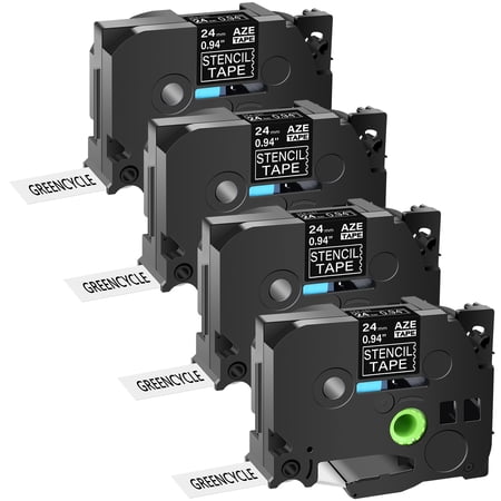 GREENCYCLE 4 Pack Compatible for Brother P-Touch STE Label Tape STe-151 ST-151 STe151 ST151 Black on Clear Mobile Stencil Tape use in PT-P900W PT-E500 PT-D600 (1"x 9.8'',24mm x3m)