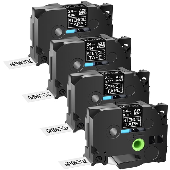 GREENCYCLE 4 Pack Compatible for Brother P-Touch STE Label Tape STe-151 ST-151 STe151 ST151 Black on Clear Mobile Stencil Tape use in PT-P900W PT-E500 PT-D600 (1"x 9.8'',24mm x3m)