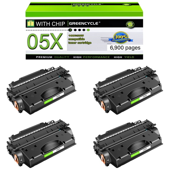 GREENCYCLE 4 Pack Compatible CE505X Black Toner Cartridge Replacement for HP 05X High Yield Toner Use with Laserjet P2050 P2055 P2055d P2055dn P2055x Series Printer