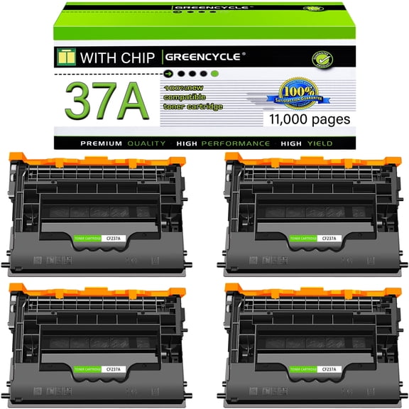 GREENCYCLE 4 Pack Compatible for HP 37A CF237A 37X Work for Enterprise M607n M607dn M608n M608dn M608x M609 M609x MFP M631 M632 M631h M633fh Printer (Black, 11000 pages)