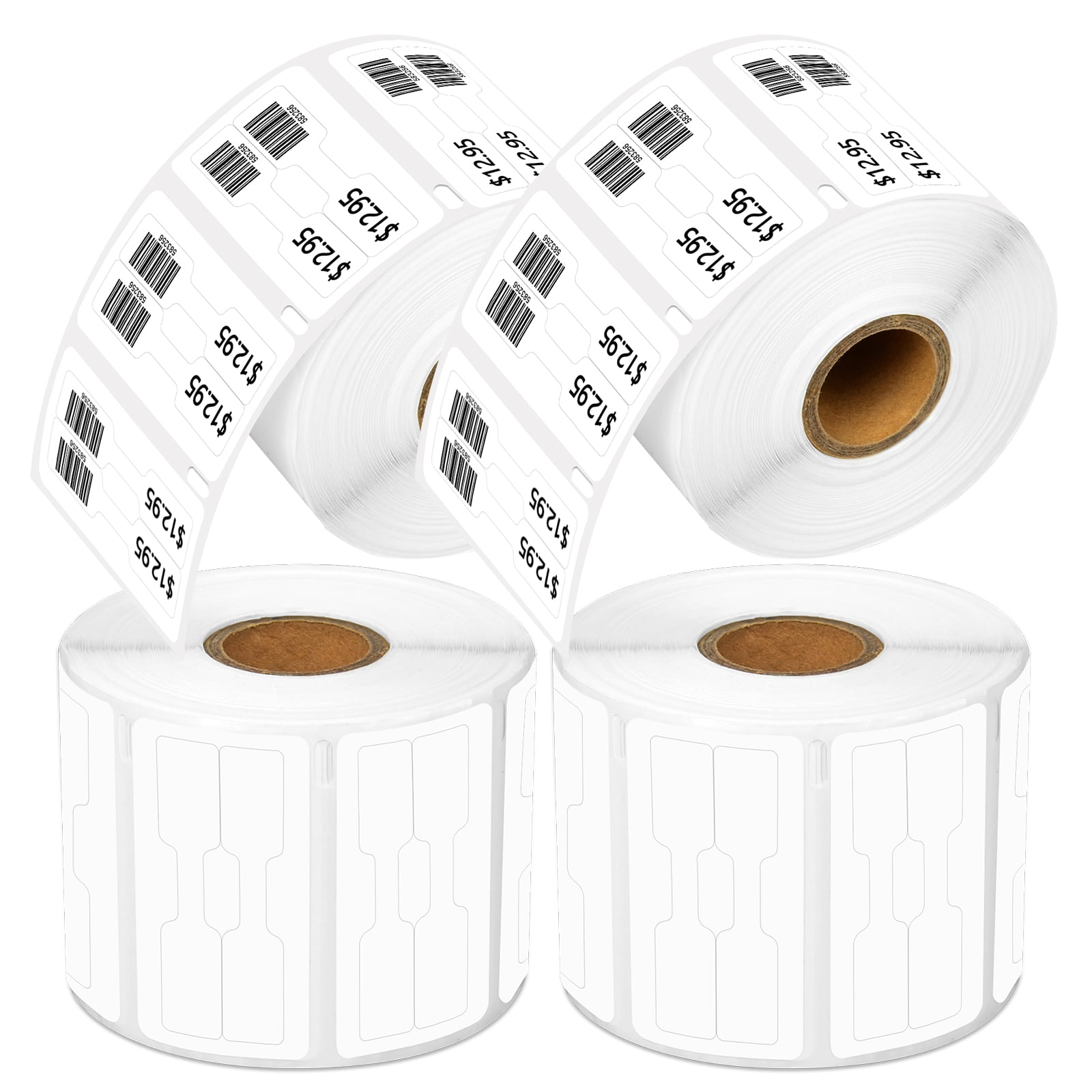 GREENCYCLE 4 Roll (1500 Labels/Roll) White Jewelry Price Tag 2-up Labels Barbell Style Labels Compatible for Dymo 30299 3/8" x 3/4" (10mmx19mm) LabelWriter Printer,BPA Free