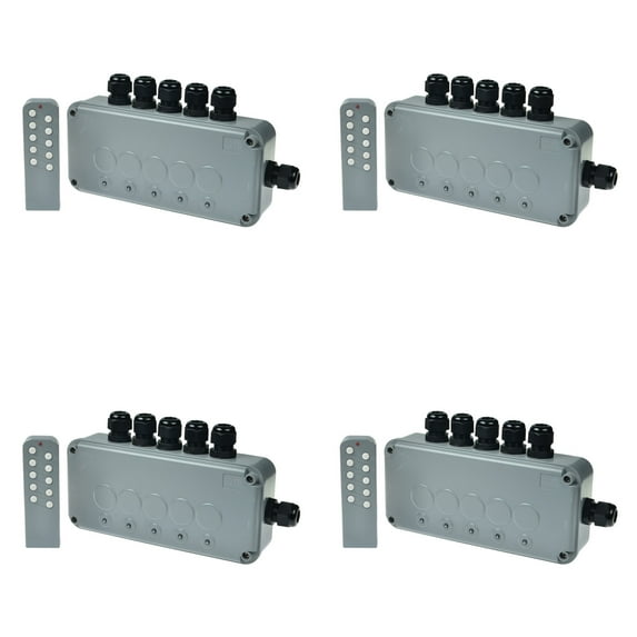 GREENCYCLE 4 Set 15A 5-Gang Junction Box Weatherproof Outdoor Switched with 5 x Push Switches w/indicators and 6 x 20mm Cable Gland and Remote Power Switch IP66 Rated (4PK Box, 4PK Remote Control)