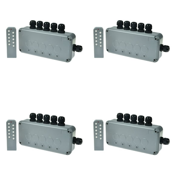 GREENCYCLE 4 Set 15A 5-Gang Junction Box Weatherproof Outdoor Switched with 5 x Push Switches w/indicators and 6 x 20mm Cable Gland and Remote Power Switch IP66 Rated (4PK Box, 4PK Remote Control)