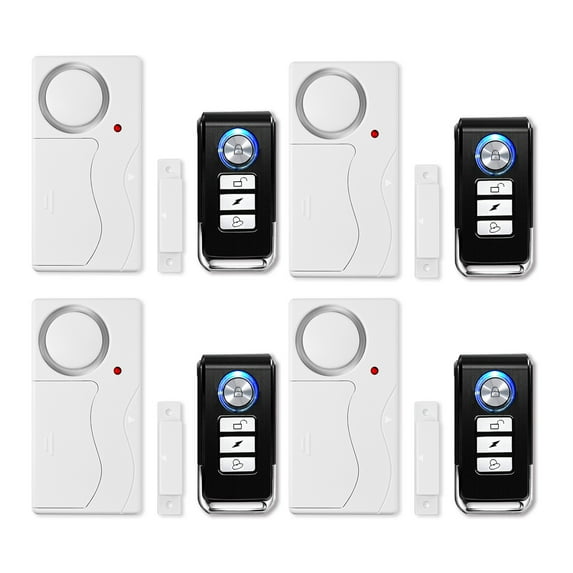 GREENCYCLE 4 Set (4 Remote,4 Alarm) Multi-function Wireless Anti-Theft Remote Control Burglar Alert Door Window Security Alarms Emergency Magnetic Sensor Chime Door Alarm