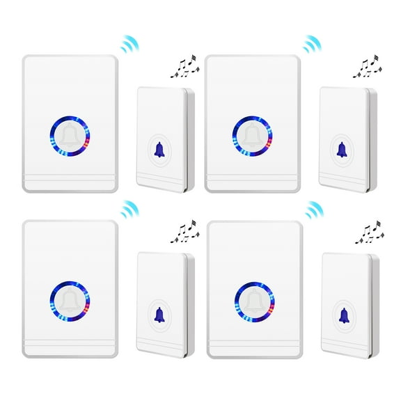 GREENCYCLE 4 Set Wireless Doorbell Door Open Chime, 1312ft Long Range, Adjustable Volume 48 Chimes with LED Flash Door Chime, IP 66 Waterproof Doorbell Button for Home Classroom Office Business