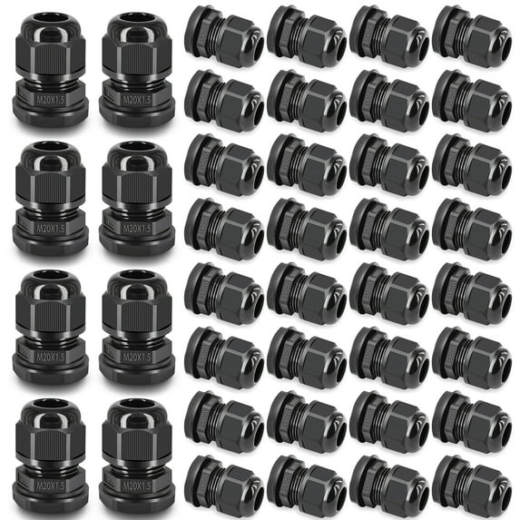 GREENCYCLE 40 PCs Cable Glands Joints IP66 Waterproof 20mm Diameter Titting Hole Weatherproof 6-12mm Range Black Cable Connector