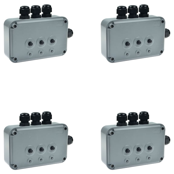 GREENCYCLE 4PC 15A 125VAC 3-Gang Power Control Switch Junction Box Weatherproof Outdoor Switched with 3 x Push Switches w/indicators and 4 x 20mm Cable Gland IP66 Rated