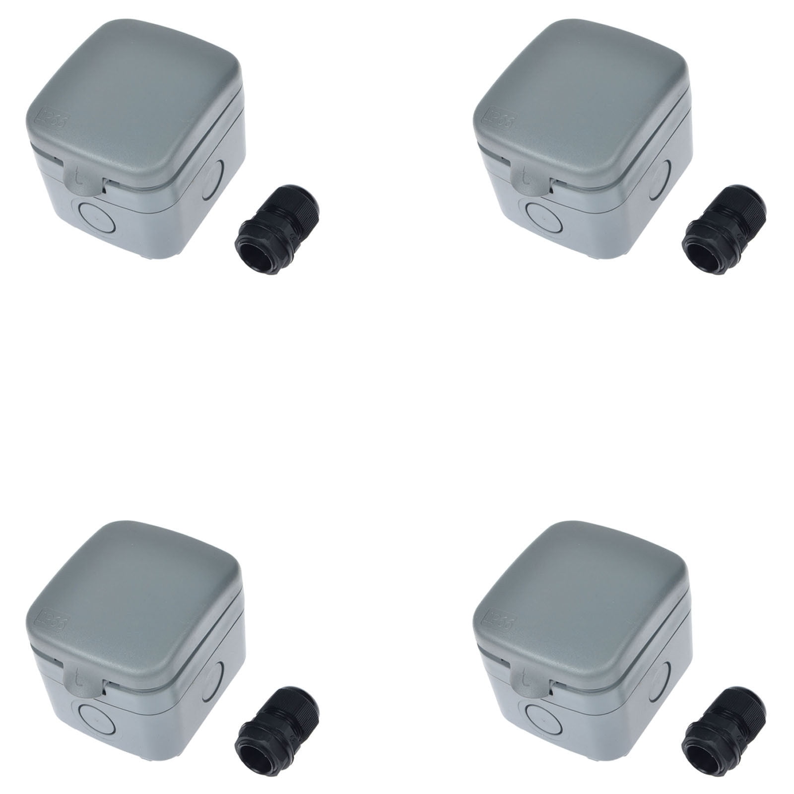 GREENCYCLE 4PC Storm Weatherproof 125VAC 15A Fused Protection Unit Outdoor Use 4-Pole Junction Box with 20mm Cable Gland IP66 Rated