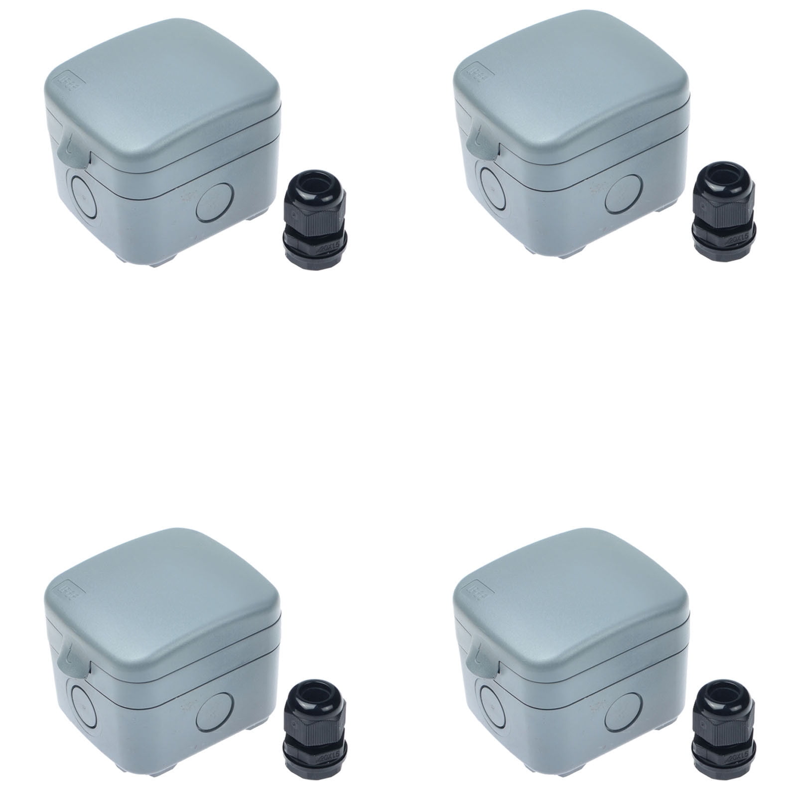 GREENCYCLE 4PC Weatherproof 125VAC 15A 1 Gang Switch Fused Protection Switched Unit Outdoor Use 4-Pole Junction Box with 20mm Cable Gland IP66 Rated