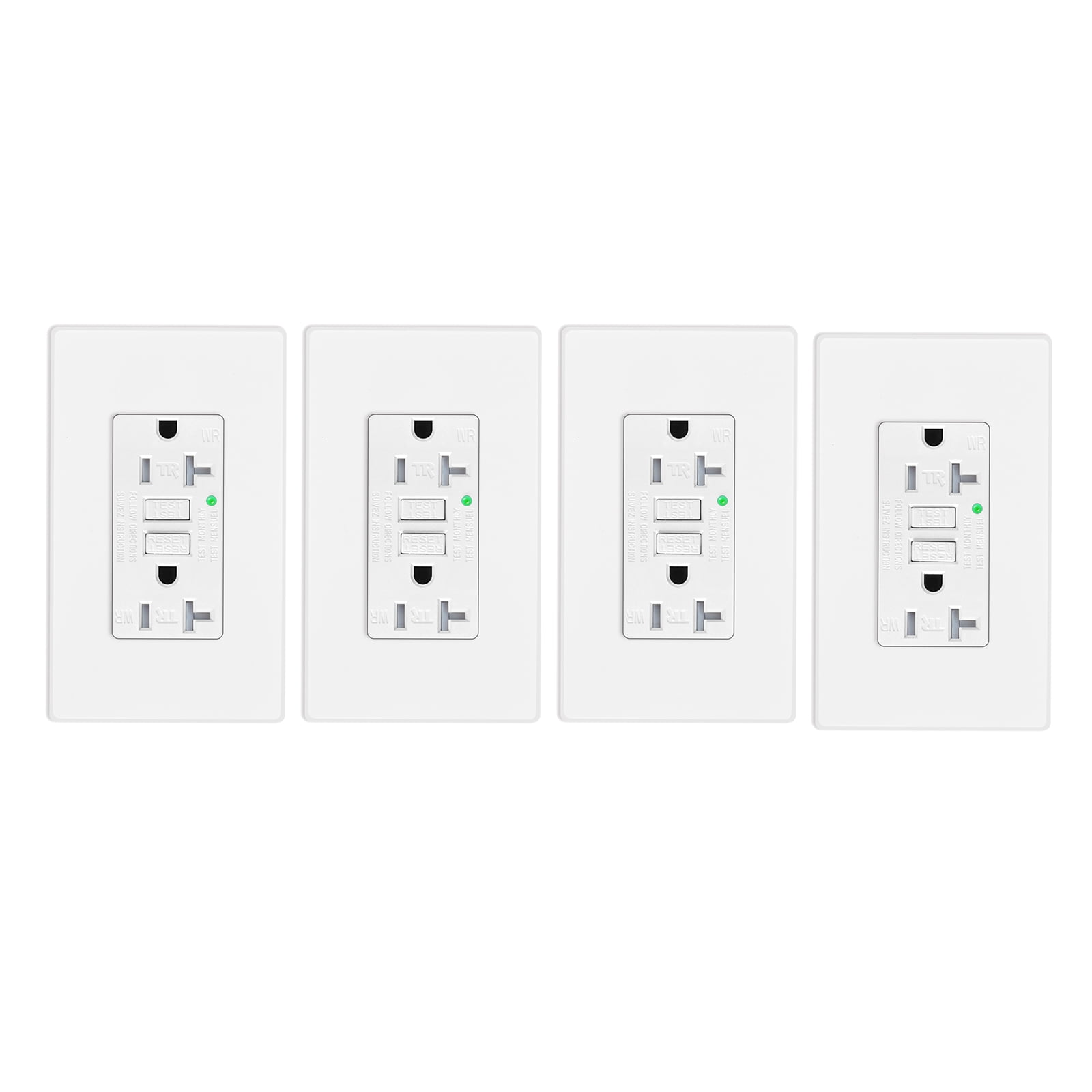GREENCYCLE 4PK 20A / 125V Self-Tests Tamper Resistant Weather Resistant GFCI Outle with LED Indicator Decorative Wall Plates Screws Included Residential and Commercial Grade ETL Certified White