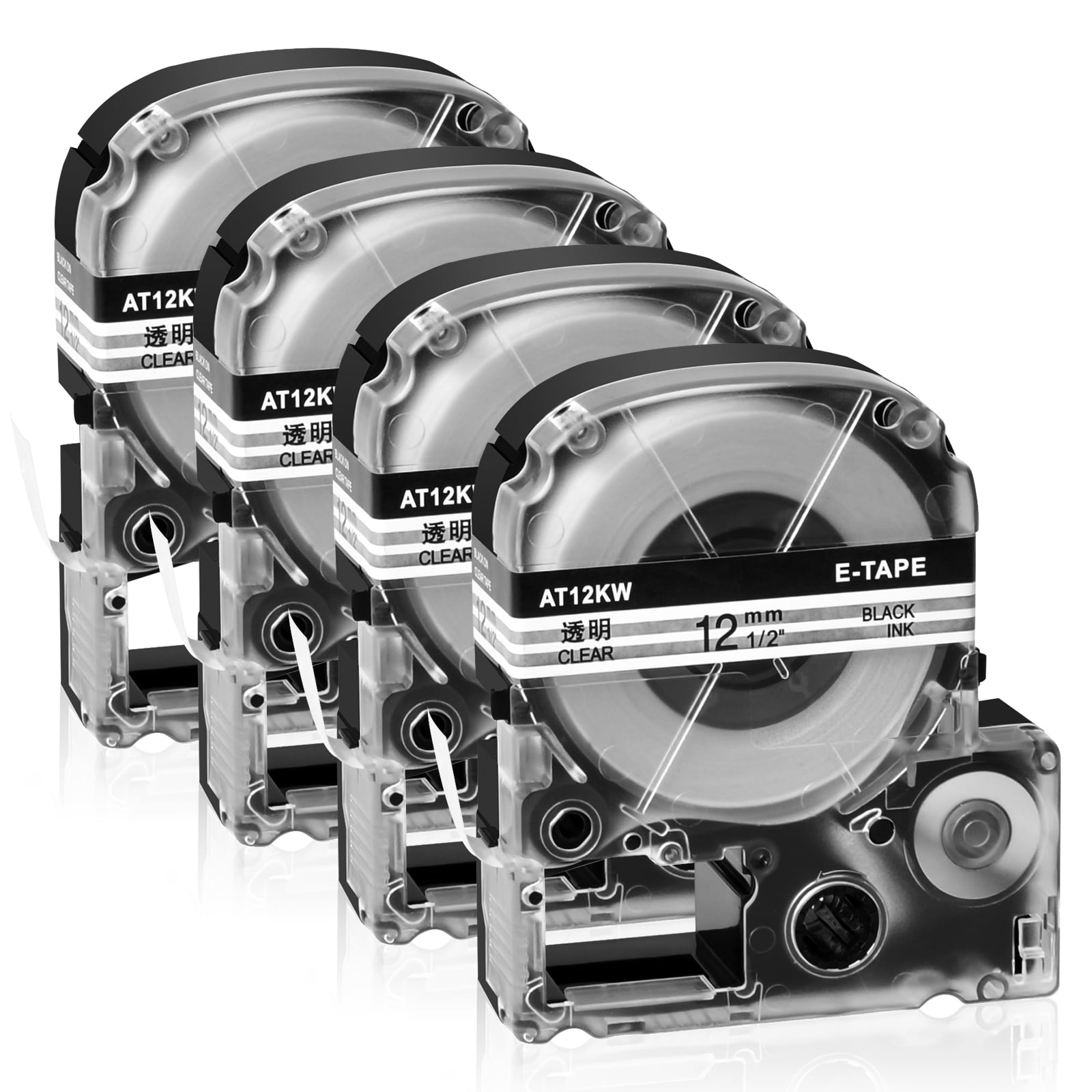 GREENCYCLE 4PK Black on Clear Label Tape Compatible for EPSON LK-4TBN ...
