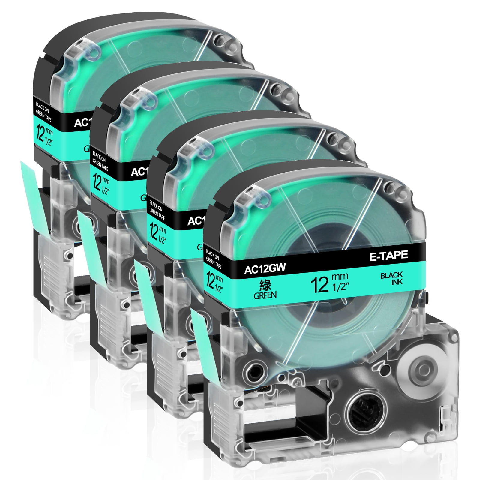 GREENCYCLE 4PK Black on Green Label Tape Compatible for EPSON LK-4GBP ...