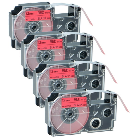 GREENCYCLE 4PK Black on Red Label Tape Compatible for Casio XR12RD XR-12RD (12mm 1/2''x 8m 26ft) EZ Label Printer