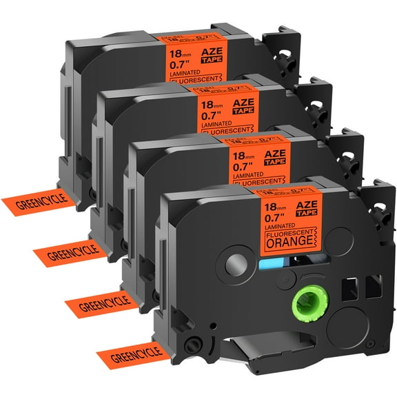GREENCYCLE 4PK Compatible for Brother Black on Fluorescent Orange 18mm 8m TZ TZe TZe-B41 TZ-B41 TZeB41 TZB41 Laminated Label Tape use in PT-P700 PT-P750W PT-D600 PT-D400 Label Maker