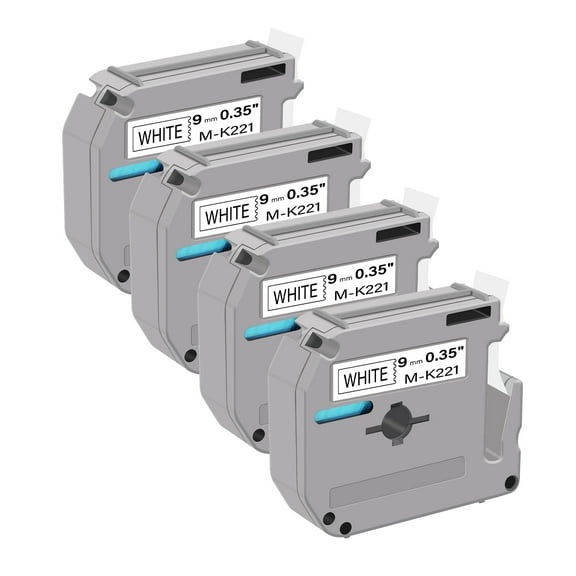 GREENCYCLE 4PK Compatible for Brother P-touch M Tape MK221 M-K221 M221 9mm 0.35" Black on White for Brother Ptouch PT-100 PT-M95 PT-90 PT-70 PT-65 PT-85 Label Maker Refills