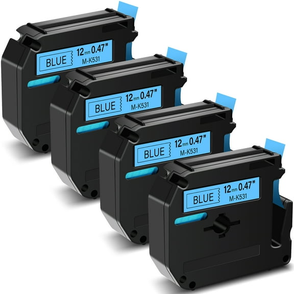 GREENCYCLE 4PK Compatible for Brother P-touch M Tape MK531 M-K531 M531 12mm 0.47" Black on Blue for Brother PT-100 PT-M95 PT-90 PT-70 PT-65 PT-85 Label Maker Refills