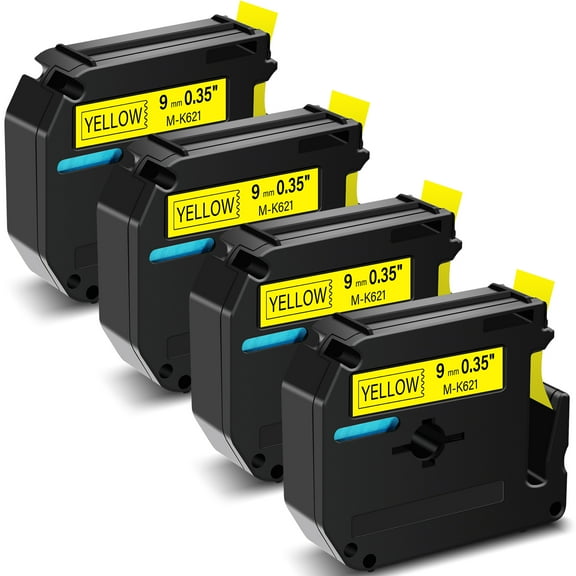 GREENCYCLE 4PK Compatible for Brother P-touch M Tape MK621 M-K621 M621 9mm 0.35" Black on Yellow for Brother PT-100 PT-M95 PT-90 PT-70 PT-65 PT-85 Label Maker Refills
