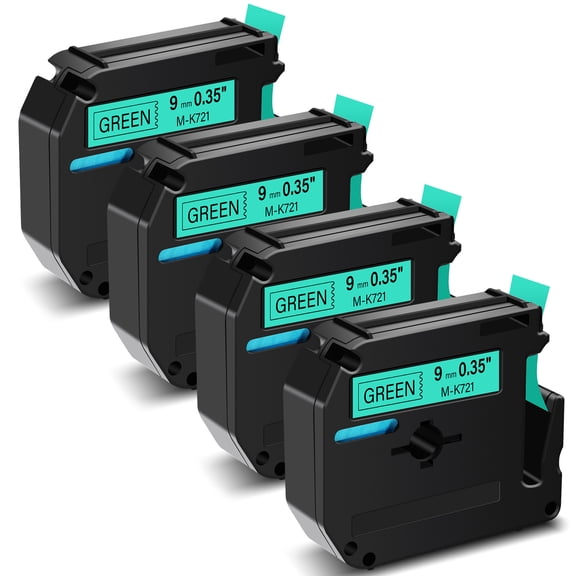 GREENCYCLE 4PK Compatible for Brother P-touch M Tape MK721 M-K721 M721 9mm 0.35" Black on Green for Brother PT-100 PT-M95 PT-90 PT-70 PT-65 PT-85 Label Maker Refills