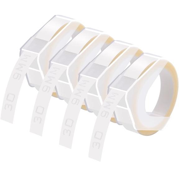 GREENCYCLE 4PK Compatible for Dymo 3D Plastic Embossing Labels 520101 White on Clear Label Tape 9mm 3/8'' x 3m 9.8' Use in Organizer Xpress Pro 12966, Office Mate II 1540, Motex E101 Label Maker