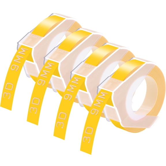 GREENCYCLE 4PK Compatible for Dymo 3D Plastic Embossing Labels 520108 White on Yellow Label Tape 9mm 3/8'' x 3m 9.8' Use in Organizer Xpress Pro 12966, Office Mate II 1540, Motex E101 Label Maker