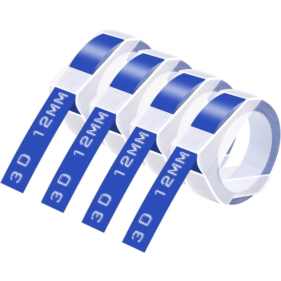 GREENCYCLE 4PK Compatible for Dymo 3D Plastic Embossing Labels 521206 White on Blue Label Tape 12mm 1/2'' x 3m 9.8' Use in Organizer Xpress, Office Matte II, Magazine Maker, Motex Label Maker