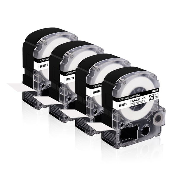 GREENCYCLE 4PK Compatible For EPSON LC-6WBN LK-6WBN LK (LC) Black on White 24mm 1" x 26ft LabelWorks Label Tape Cartridges