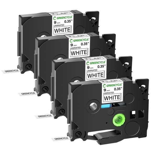 GREENCYCLE 4PK Compatible TZ Tape TZe-221 TZ221 Laminated Black on White Tape use in Brother P Touch PT-D200 PT-D210 PT-H100 PT-D400 PT-1290 PT-1700 PT-1750 Label Maker 9mm x 8m(0.35 Inch X 26.2 Feet)