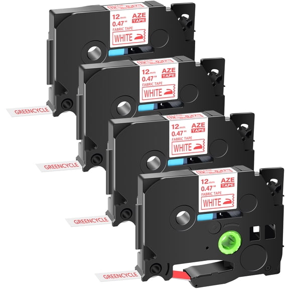 GREENCYCLE 4PK Compatible for Brother P-touch 0.47" 12mm Red on White TZe-FA3R TZ-FA3R Fabric Iron-on Cloth Textures Label Tape