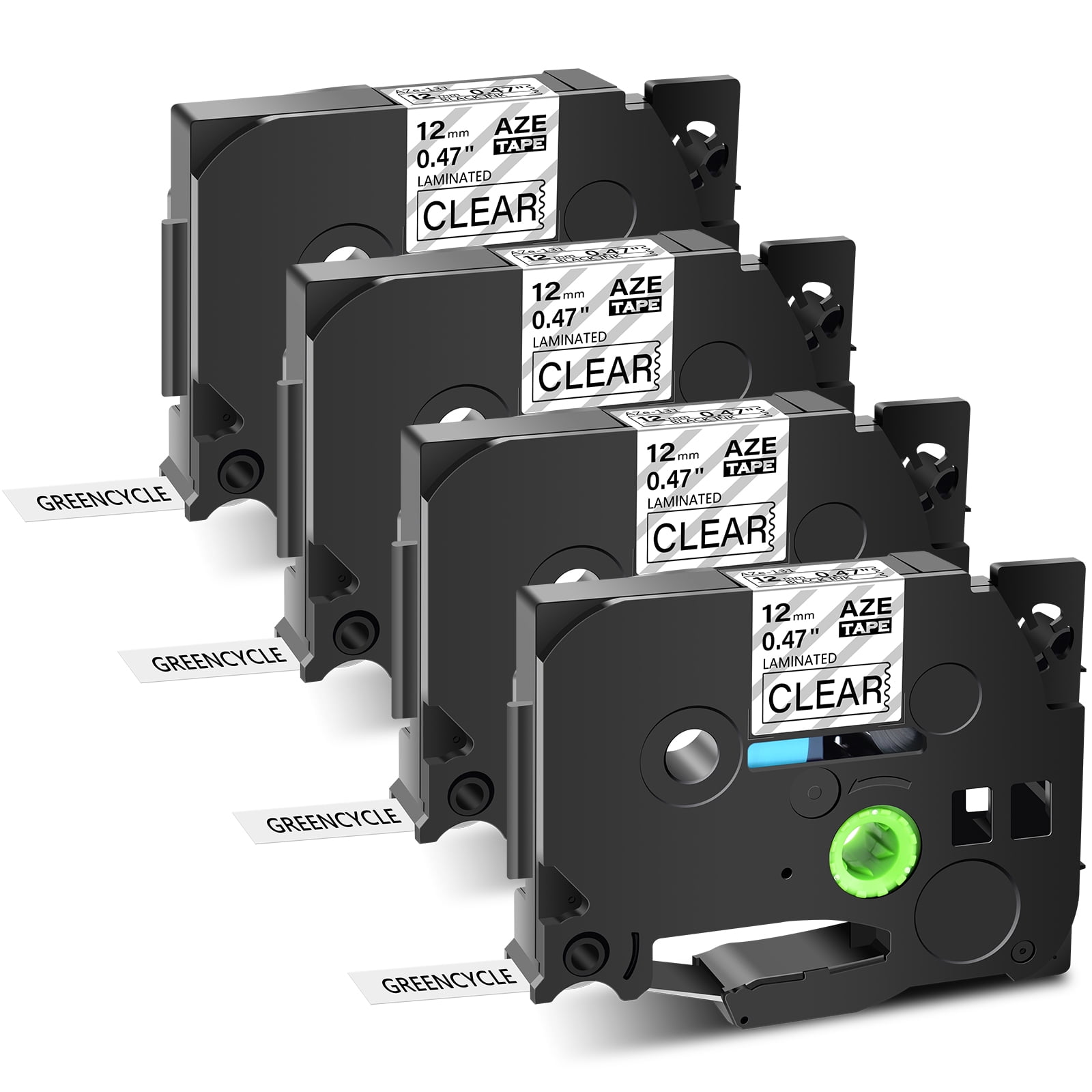 4PK Label Tape Black On Clear 12mm 0.47" For Brother P-Touch