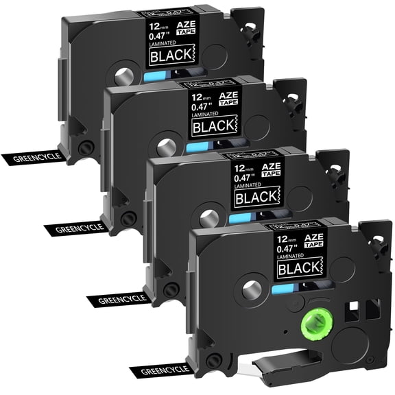 GREENCYCLE 4PK Compatible for Brother P-touch TZe-335 TZe335 TZ-335 TZ335 0.47'' 12mm White on Black Label Maker Tape