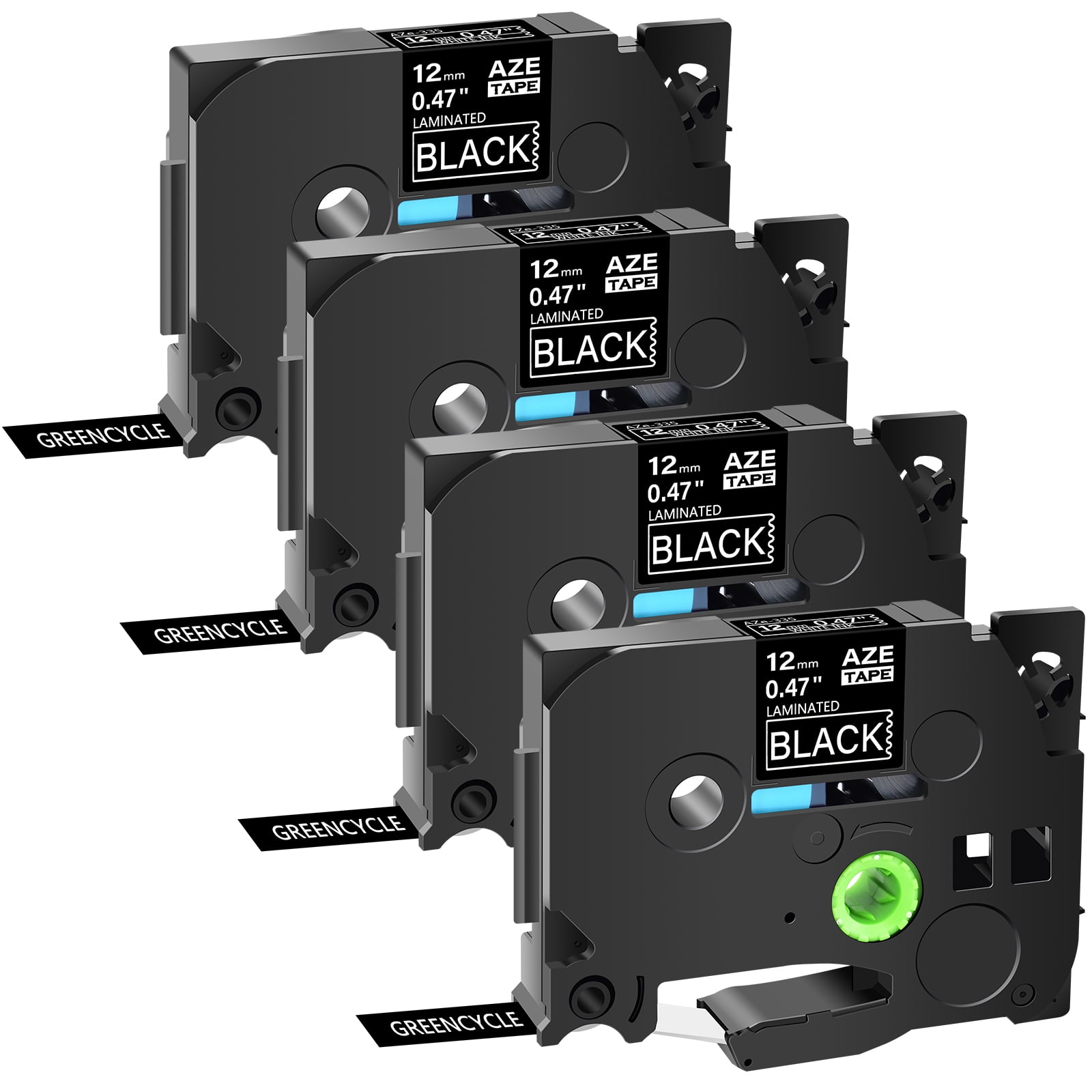 GREENCYCLE 4PK Compatible for Brother P-touch TZe-335 TZe335 TZ-335 TZ335 0.47'' 12mm White on Black Label Maker Tape