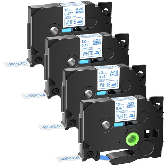 GREENCYCLE 4PK Compatible for Brother P-touch TZe-FA3 TZ-FA3 1/2'' 12mm Blue on White Iron-on Fabric Clothing Label Maker Tape