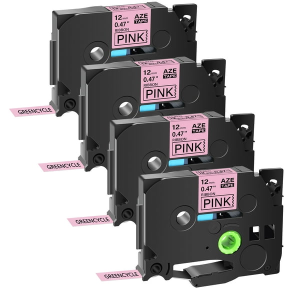 GREENCYCLE 4PK Compatible for Brother P-touch TZe-RE31 TZ-RE31 Black on Pink 12mm 0.47" Satin Ribbon Embellish Fabric Label Tapes
