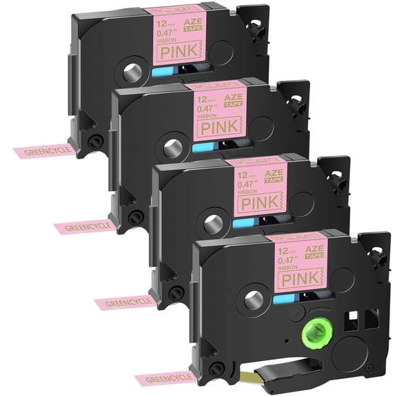 GREENCYCLE 4PK Compatible for Brother P-touch TZe-RE34 TZ-RE34 Gold on Pink 12mm 0.47" Satin Ribbon Embellish Fabric Label Tapes