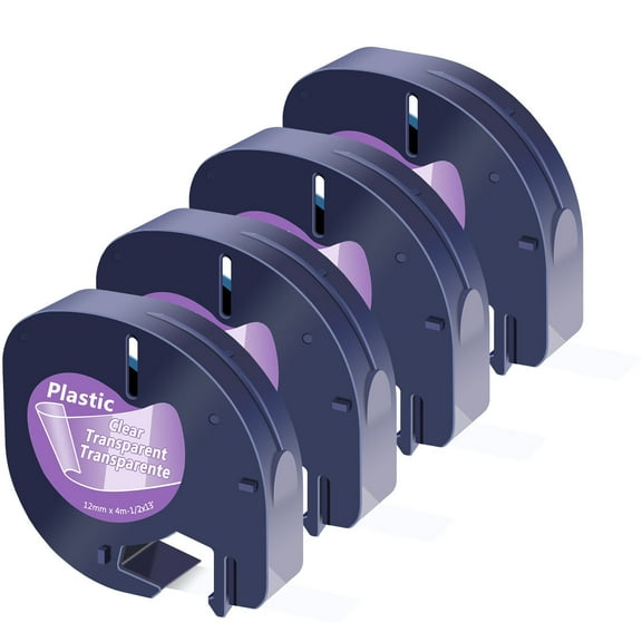 GREENCYCLE 4PK Compatible for DYMO LetraTag Refills 16952 12mm Black on Clear Plastic Label Maker Tape