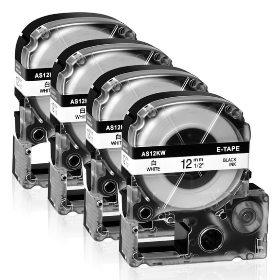 GREENCYCLE 4PK Compatible for Epson LK-4WBN LC-4WBN9 SS12KW 12mm LabelWorks Black on White Label