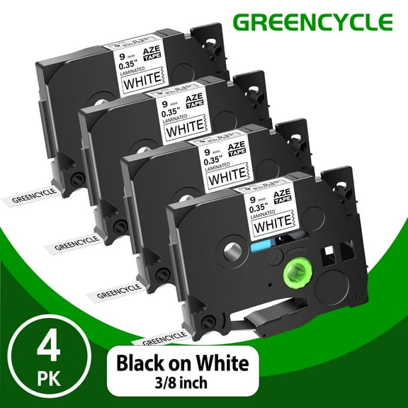 GREENCYCLE 4PK TZ-221 9mm Label Tape Compatible for Brother P-Touch TZe-221 TZe221 Black on White 3/8" 26.2ft Label Maker Tape
