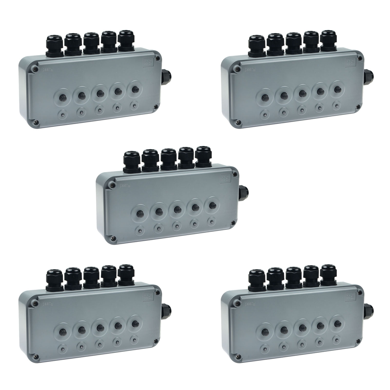 GREENCYCLE 5 Pack 15A 125VAC 5-Gang Power Control Switch Junction Box Weatherproof Outdoor Switched with 5 x Push Switches w/indicators and 6 x 20mm Cable Gland IP66 Rated