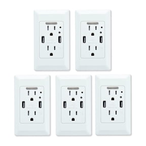GREENCYCLE 5 Pack 4.2A Smart High Speed Dual USB Charger Wall Outlet Socket, 15A Tamper Resistant Outlet,Charging Receptacle with a mini Sensor LED Nightlight, White (ETL Listed)