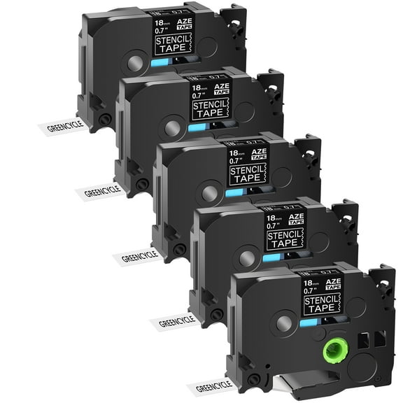 GREENCYCLE 5 Pack Compatible for Brother P-Touch STE Label Tape STe-141 ST-141 STe141 ST141 Black on Clear Mobile Stencil Tape use in PT-D450 PT-E500 PT-D600 (3/4"x 9.8'',18mm x3m)
