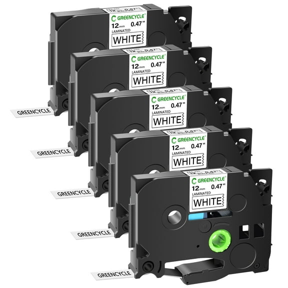 GREENCYCLE 5 Pack Compatible Label Tape Replacement for Brother P-Touch TZe-231 TZ231 TZe231 Black on White 12mm (0.47" 26.2ft)Standard Laminated Tapes use in Ptouch PT-H100 PT-D210 PT-D600