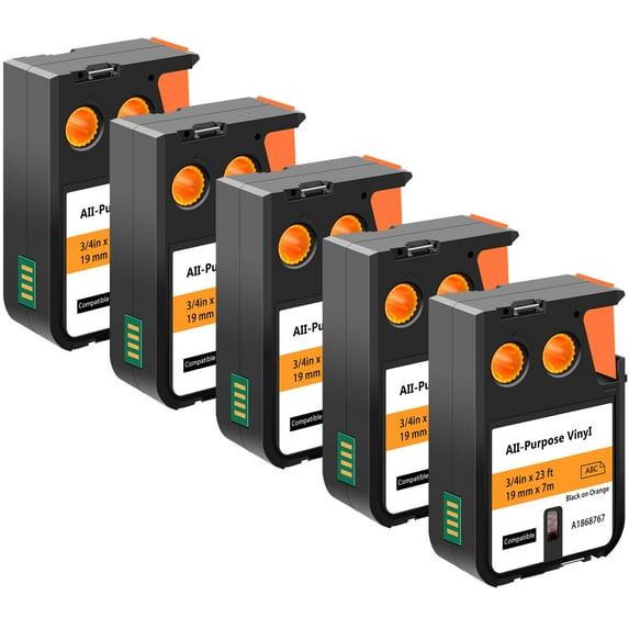 GREENCYCLE 5 Pack Compatible for DYMO XTL 1868767 3/4''x 23ft Black on Orange All-Purpose Vinyl Label Tapes use in Rhino XTL-300 500 Printer